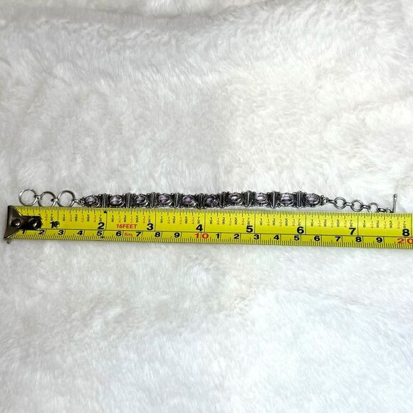 Vintage Sterling Silver & Amethyst Link Bracelet Adj 7" to 7 3/4" - Picture 5 of 6